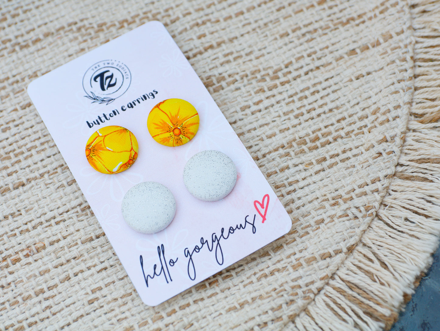 Fabric Covered Button Earrings-Yellow