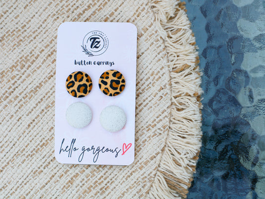 Fabric Covered Button Earrings- Animal Print